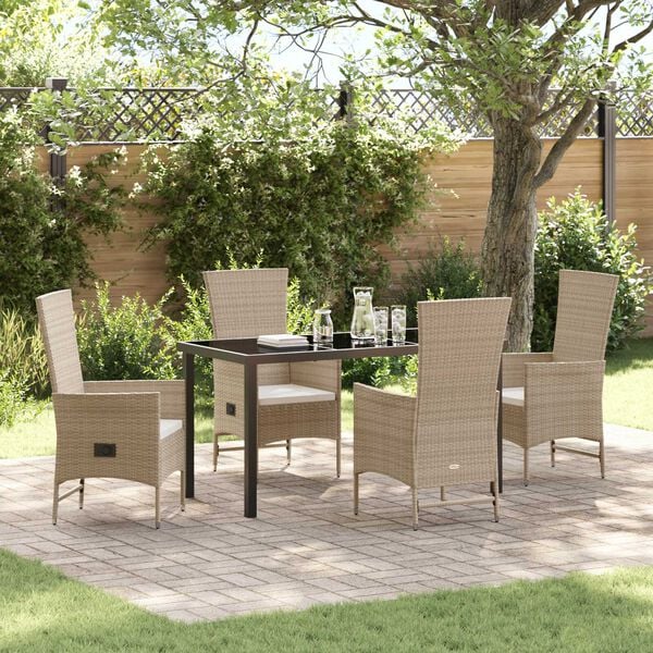 vidaXL Garten Essgruppe mit Kissen 5 pcs Beige Poly-Rattan