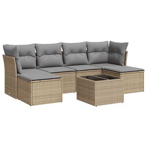 vidaXL 7-tlg. Garten-Sofagarnitur mit Kissen Beige Poly Rattan