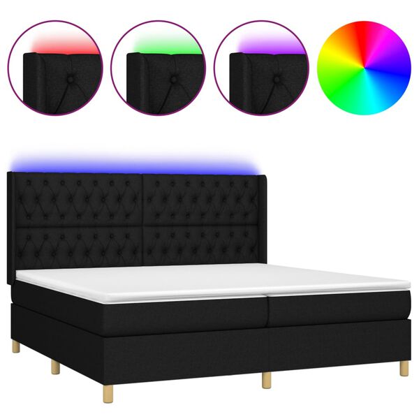 vidaXL Boxspringbett mit Matratze & LED Schwarz 200x200 cm Stoff