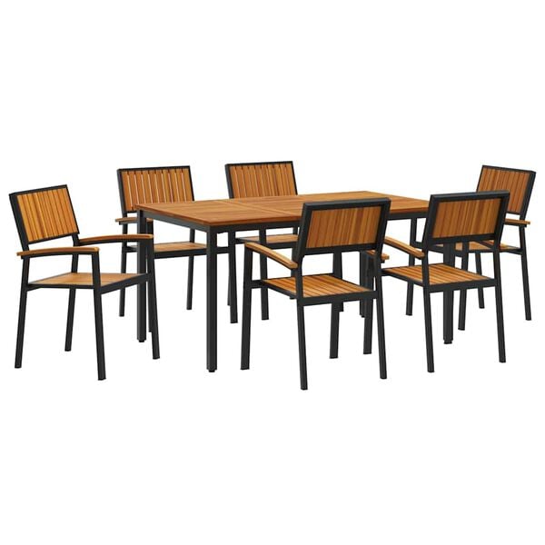 vidaXL Garten Essgruppe 7 pcs Schwarz Massivholz Akazie
