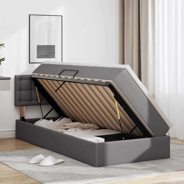 vidaXL Bett mit Stauraum und LED mit LED Grau 90 x 200 cm Kunstleder