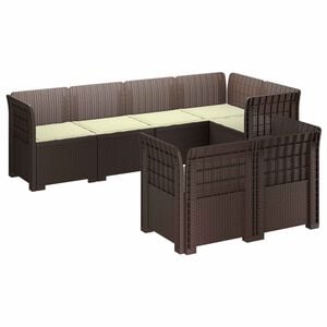 vidaXL 7-Sitzer Gartensofa mit Kissen Rattan-Look PP Braun
