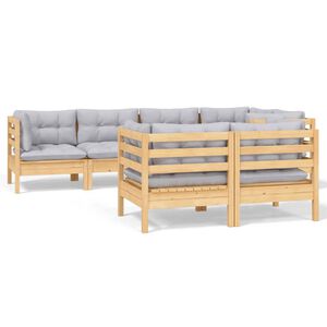 vidaXL 7-tlg. Garten-Lounge-Set mit Grauen Kissen Kiefer Massivholz