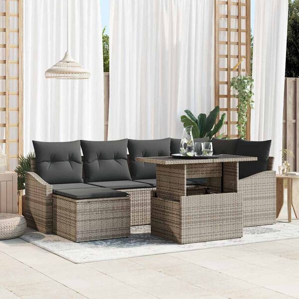 vidaXL Garten-Sofa-Set mit Kissen 7 pcs Grau