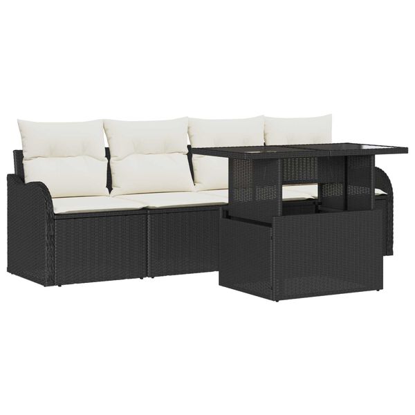 vidaXL Sofa Set mit Kissen 5 pcs Schwarz Poly-Rattan