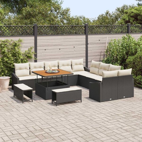 vidaXL Gartensofa-set mit Kissen 13 pcs Schwarz Poly Rattan