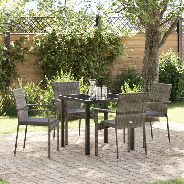 vidaXL Garten Essgruppe mit Kissen 5 pcs Grau Poly-Rattan