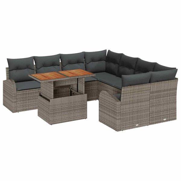 vidaXL Garten-Sofa-Set mit Kissen 9 pcs Grau