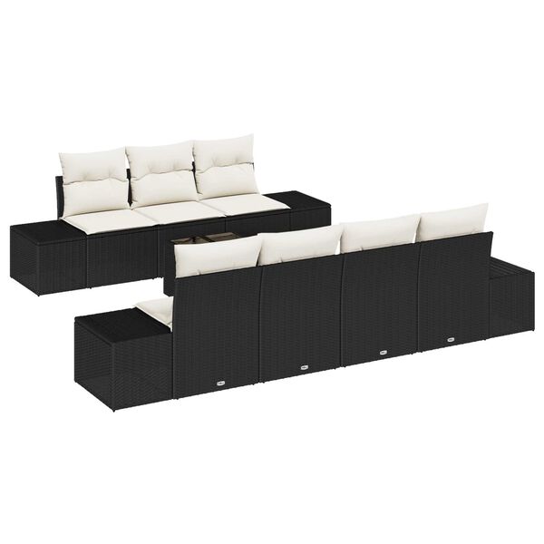 vidaXL Garten-Sofa-Set mit Kissen 8 pcs Schwarz Poly-Rattan