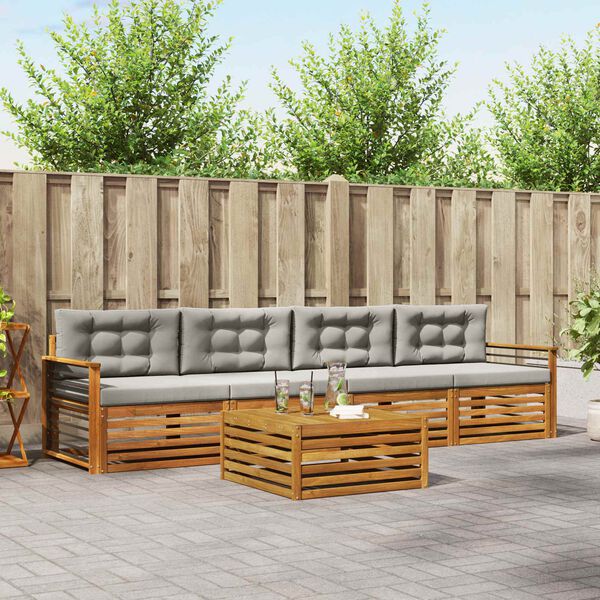 vidaXL Outdoor-Sofagarnitur mit Kissen 5 pcs Nat&uuml;rlich und Hellgrau