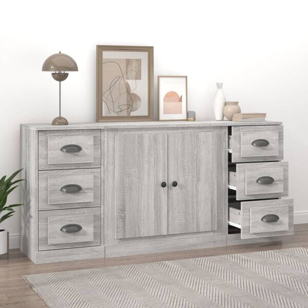 vidaXL Sideboards 3 Stk. Grau Sonoma Holzwerkstoff