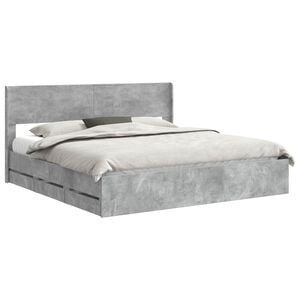 vidaXL Bettgestell mit Stauraum und Kopfteil Betongrau 200 x 200 cm