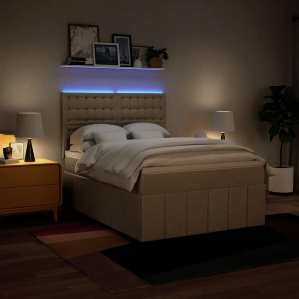 vidaXL Boxspringbett mit Matratze Creme 140x200 cm Stoff