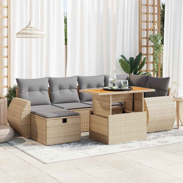 vidaXL 8-tlg. Garten-Sofagarnitur mit Kissen Beige Poly Rattan Akazie