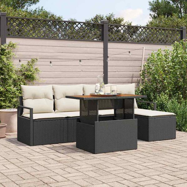 vidaXL Garten Essgruppe mit Kissen 6 pcs Schwarz und Creme