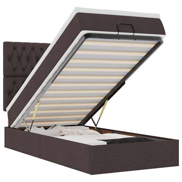 vidaXL Ottoman-Bett mit Matratze & LEDs Dunkelbraun 90x190 cm Stoff