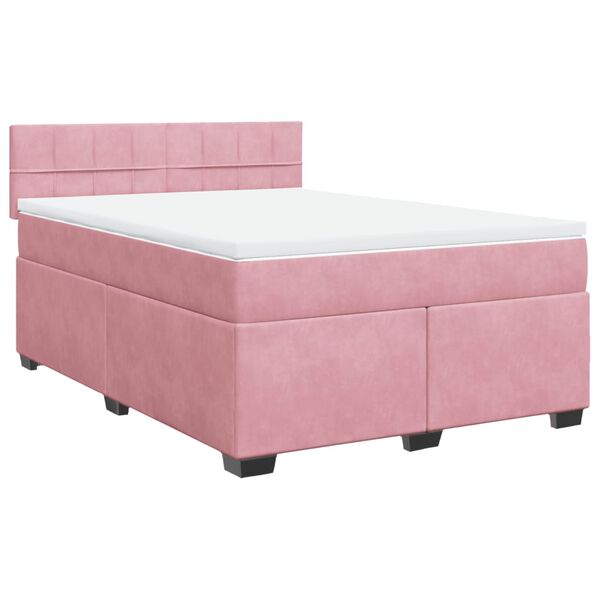 vidaXL Boxspringbett mit Matratze Rosa 140x200 cm Samt