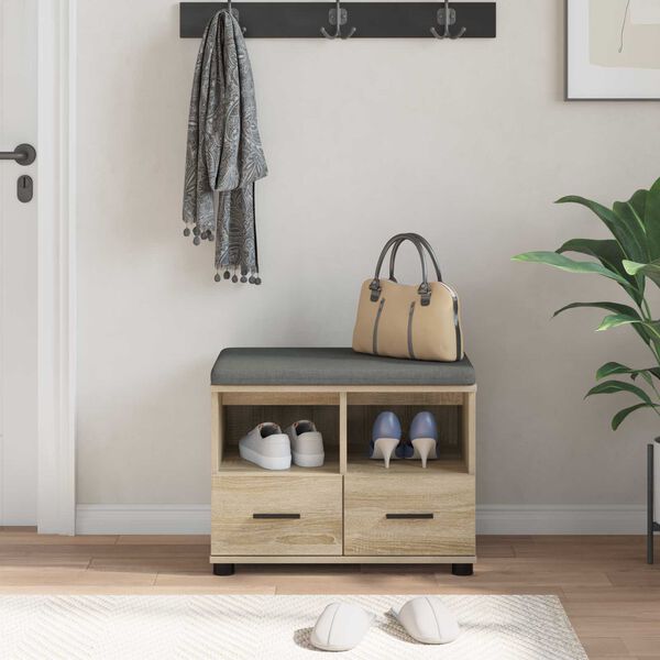 vidaXL Flurbank mit Kissen mit Schubladen Sonoma-Eiche 60 x 38 x 46 cm