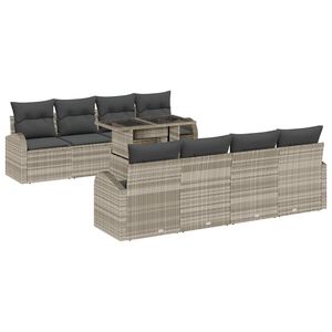 vidaXL Gartensofa-set 9 stk. Hellgrau Poly Rattan