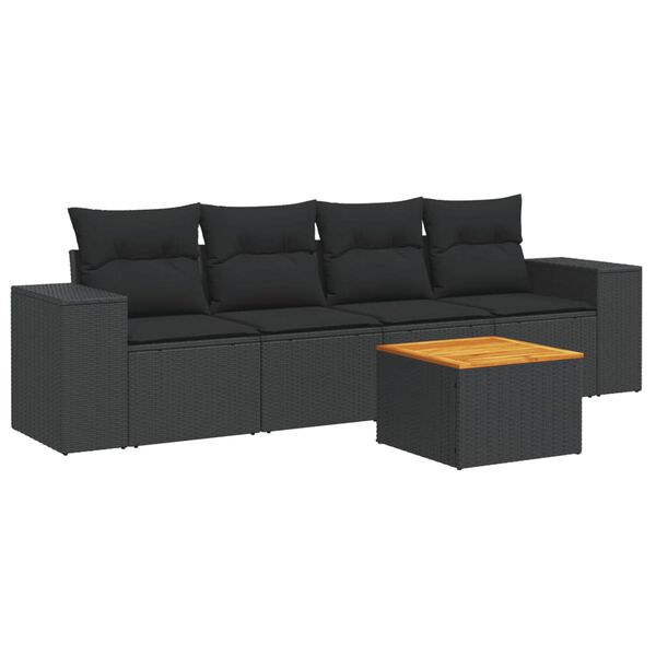 vidaXL 5-tlg. Garten-Sofagarnitur mit Kissen Schwarz Poly Rattan