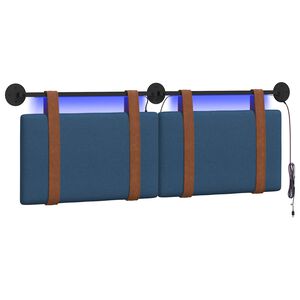 vidaXL H&auml;ngendes Kopfteil Mit LED Licht Blau Antikes PU