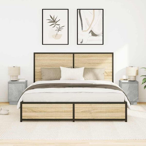 vidaXL Nachttische mit LED-Leuchten 2 Stk. Betongrau 38x34x50 cm