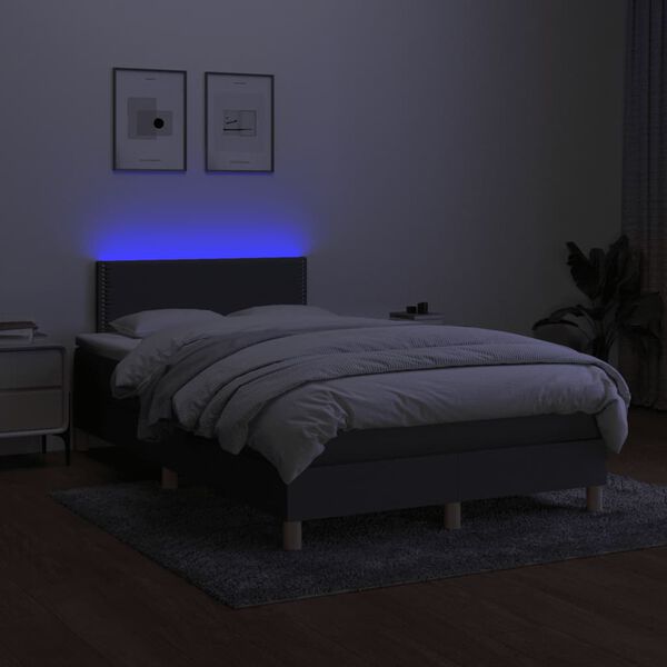 vidaXL Boxspringbett mit Matratze & LED Dunkelgrau 120x190 cm Stoff