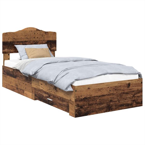 vidaXL Bettrahmen mit Kopfteil Altholz 90 x 200 cm Holzwerkstoff