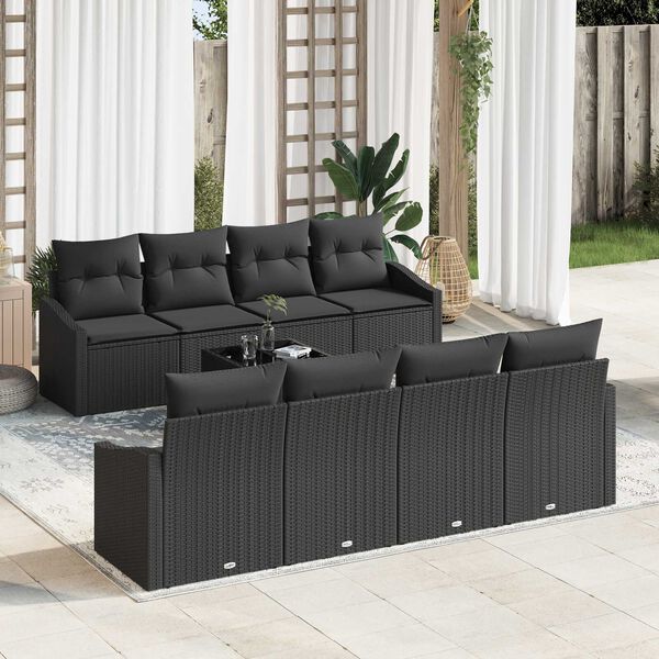vidaXL Sofa Set mit Kissen mit Kissen 9 pcs Schwarz Poly Rattan