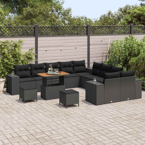vidaXL Gartensofa-set mit Kissen 13 pcs Schwarz Poly-Rattan