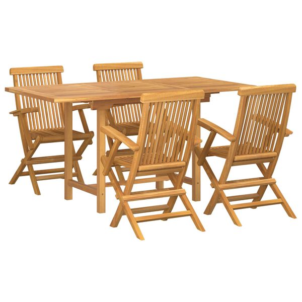 vidaXL Garten Essgruppe 5 pcs Braun Teak-Massivholz