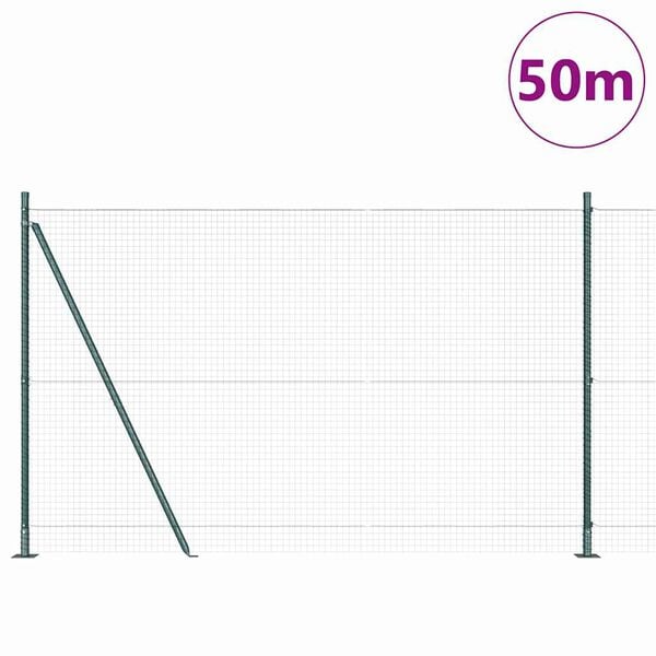 vidaXL Zaunpfosten Gr&uuml;n 50 x 1,4 m (25 x 25 mm Netz) Stahl und PVC