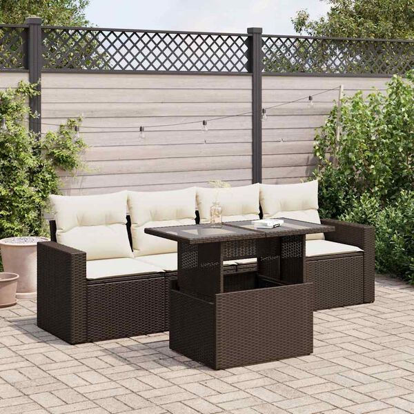 vidaXL 5-tlg. Garten-Sofagarnitur mit Kissen Braun Poly Rattan