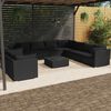 vidaXL 10-tlg. Garten-Lounge-Set mit Kissen Schwarz Poly Rattan