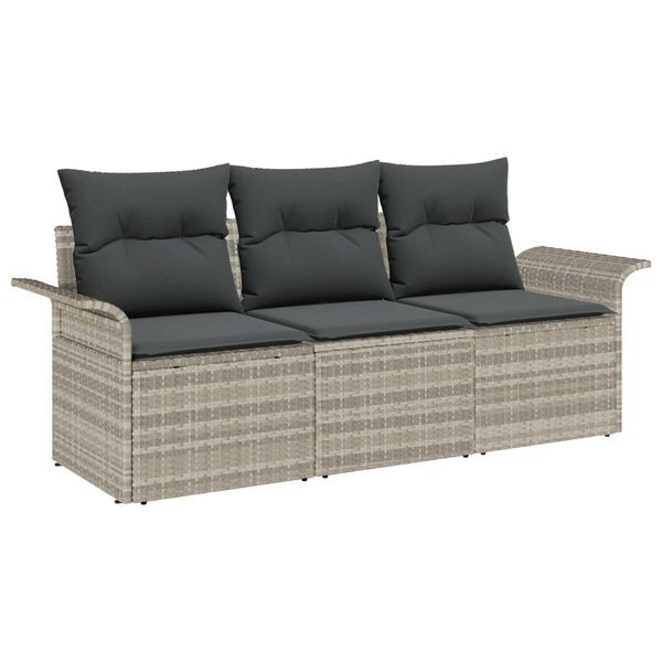 vidaXL Sofa Set mit Kissen 3 pcs Grau Poly-Rattan