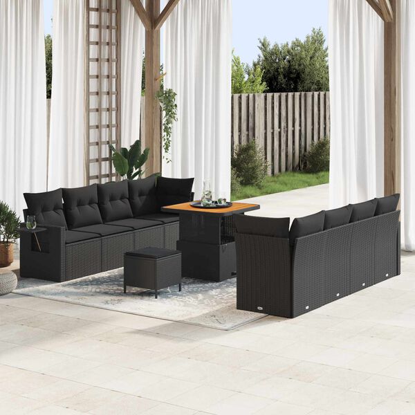 vidaXL Gartensofa-set mit Kissen 11 pcs Schwarz Poly-Rattan