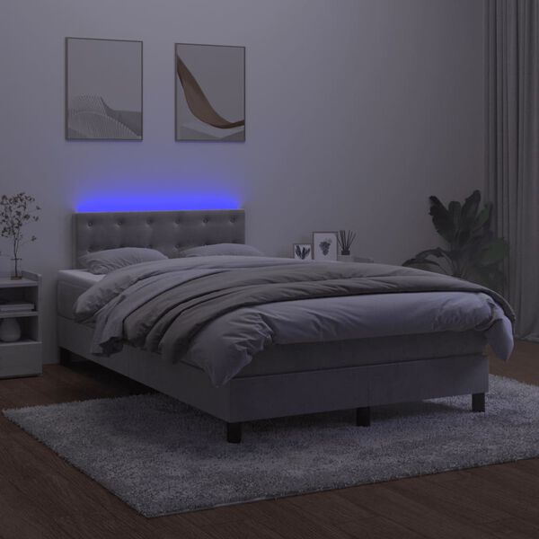 vidaXL Boxspringbett mit Matratze & LED Hellgrau 120x200 cm Samt
