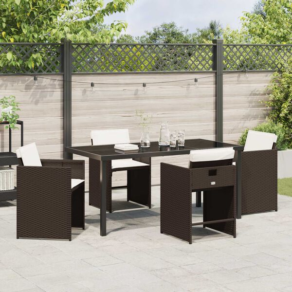 vidaXL Garten Essgruppe mit Kissen 5 pcs Braun Poly-Rattan