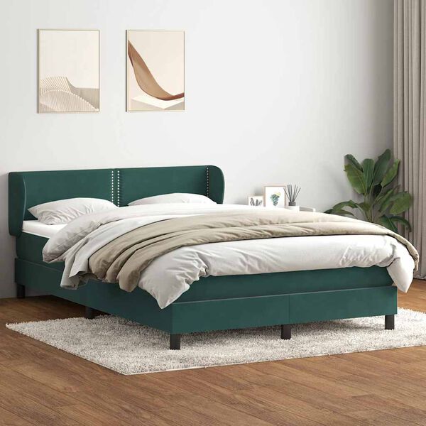 vidaXL Boxspringbett mit Matratze Dunkelgr&uuml;n 140x220 cm Samt