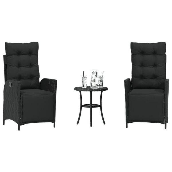 vidaXL 3-tlg. Bistro-Set mit Kissen Schwarz Poly Rattan