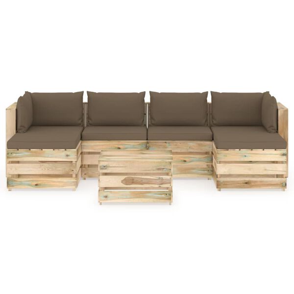 vidaXL 7-tlg. Garten-Lounge-Set mit Kissen Gr&uuml;n Impr&auml;gniertes Holz