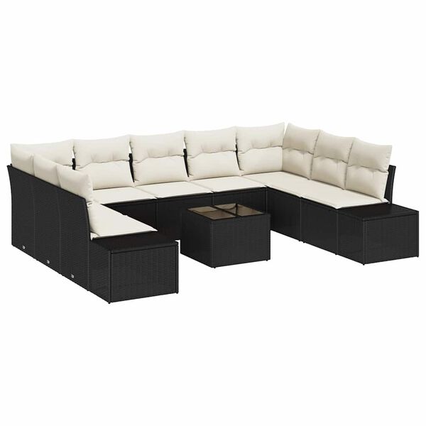 vidaXL Gartensofa-set mit Kissen 10 pcs Schwarz Poly-Rattan
