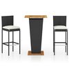 vidaXL 3-tlg. Gartenbar-Set mit Kissen Poly Rattan Schwarz
