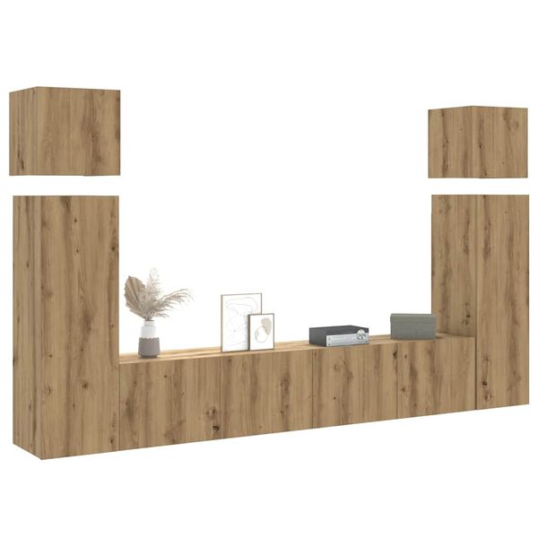 vidaXL 8-tlg. TV-Schrank-Set Wandmontage Artisan-Eiche Holzwerkstoff