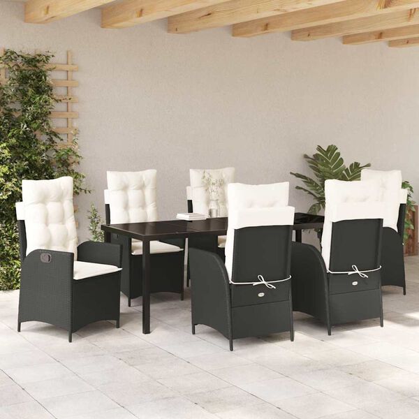 vidaXL Garten Essgruppe mit Kissen 7 pcs Schwarz Poly-Rattan