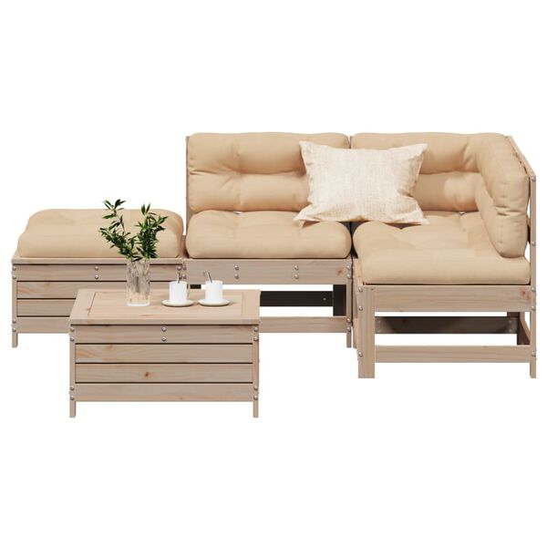 vidaXL 5-tlg. Garten-Lounge-Set mit Kissen Massivholz Kiefer