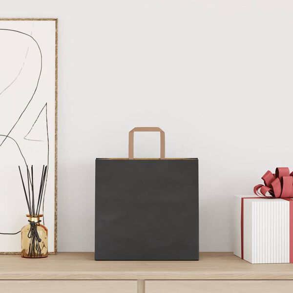 vidaXL Papiertragetaschen 250 Stk. mit Henkeln Schwarz 26x17x25 cm