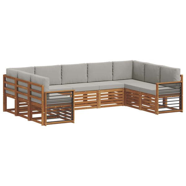 vidaXL Ecksofa Set 9 pcs Nat&uuml;rlich und Hellgrau Massivholz Akazie