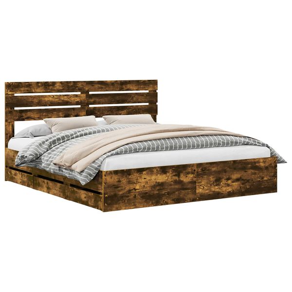 vidaXL Bettrahmen Ger&auml;ucherte Eiche 200 x 200 cm Ingenieurs Holz