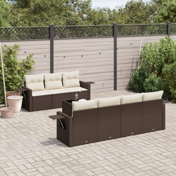 vidaXL 8-tlg. Garten-Sofagarnitur mit Kissen Braun Poly Rattan